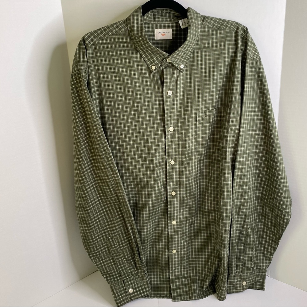 Mens Dockers‎ Long Sleeve Button Down Green/White/Black Checkered Shirt Size XXL